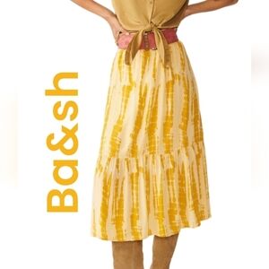 Ba&sh Womens Yellow Gold Metallic Threads Midi Skirt Sz XS Cowgirl Westen Rodeo